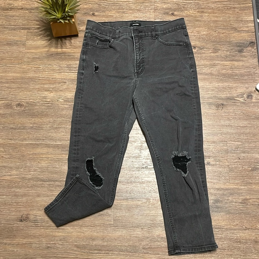 Express washed black ripped mom jeans